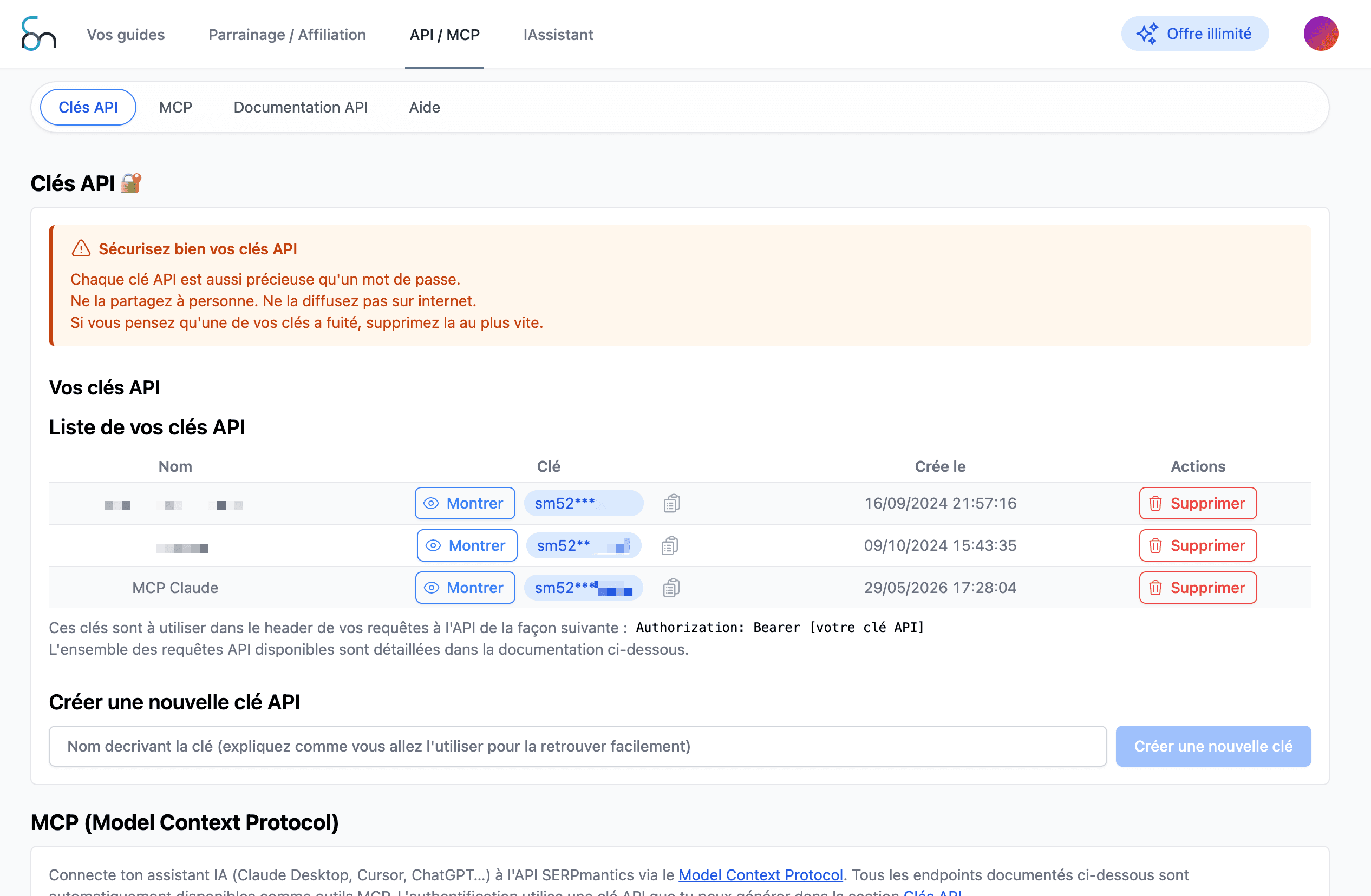 Aperçu : génération de la clé API