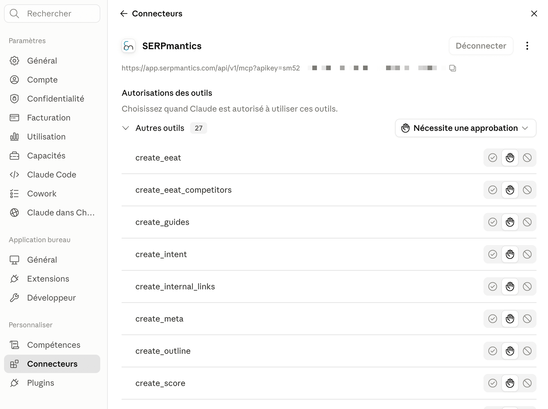Aperçu : configuration collée dans Claude Desktop